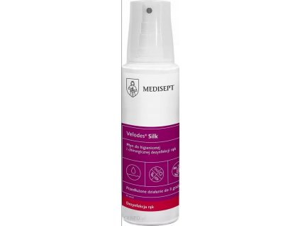 Velodes Silk 250ml s rozprašovačem, ideální pro hygienickou dezinfekci rukou, povrchů a ploch.