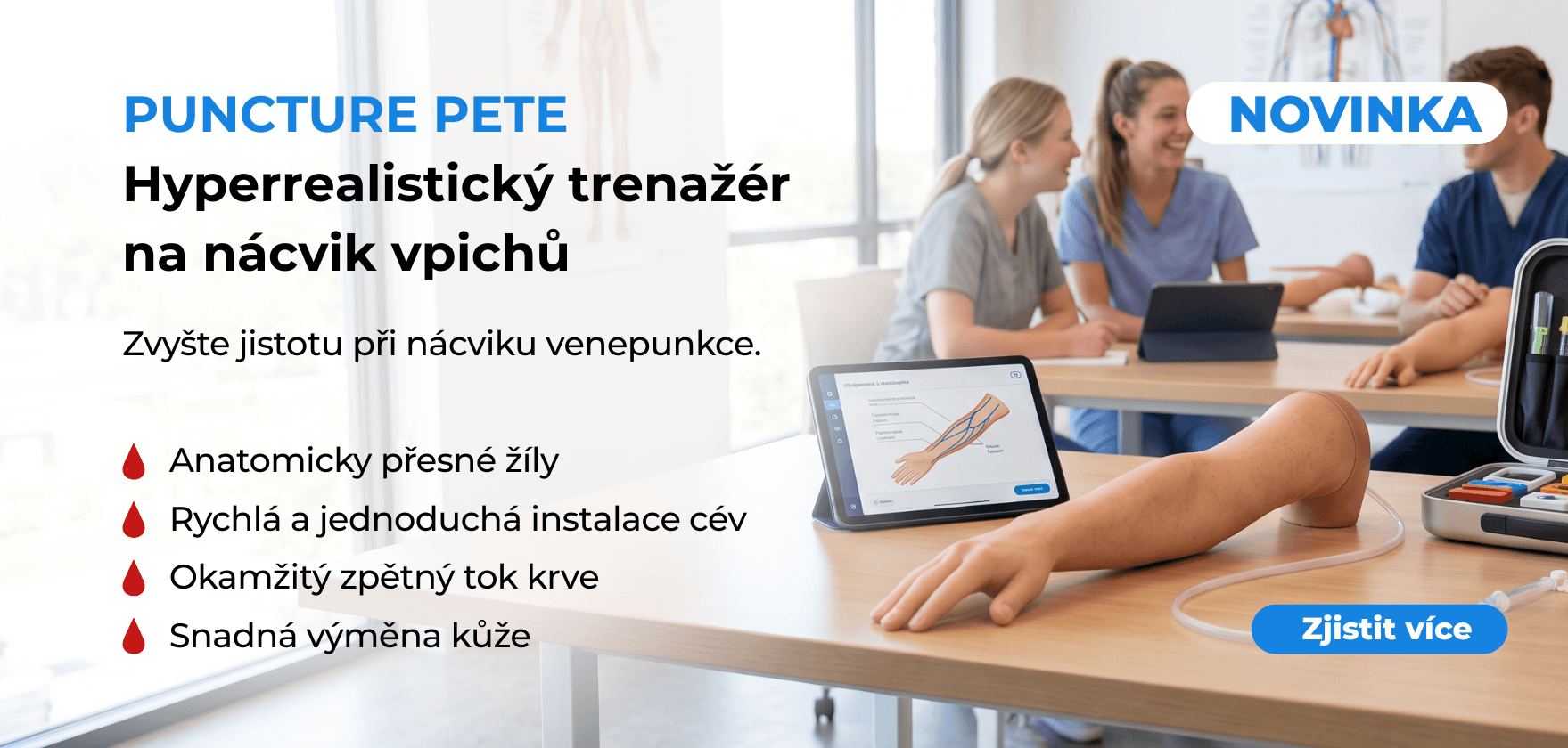 Trenažér pro nácvik intravenózní aplikace Puncture Pete