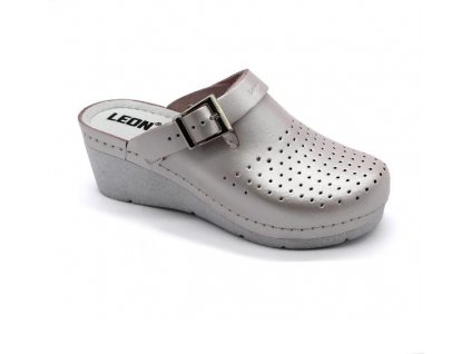 Leon 1000 Dámská kožená obuv na klínku - perlová