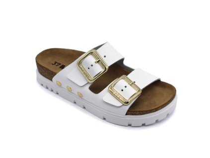 Leon 6010 Dámské korkové pantofle na platformě - bílé