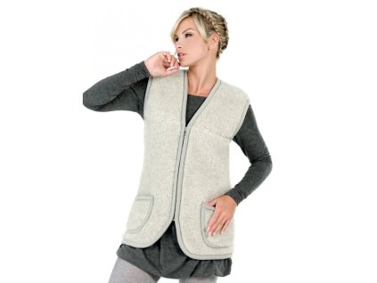 vesta z ovci vlny jednobarevna na zip seda