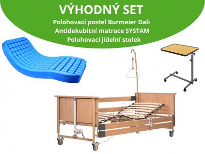 VÝHODNÝ SET: Polohovací postel BURMEIER DALI | Zdravotní matrace | Polohovací stolek