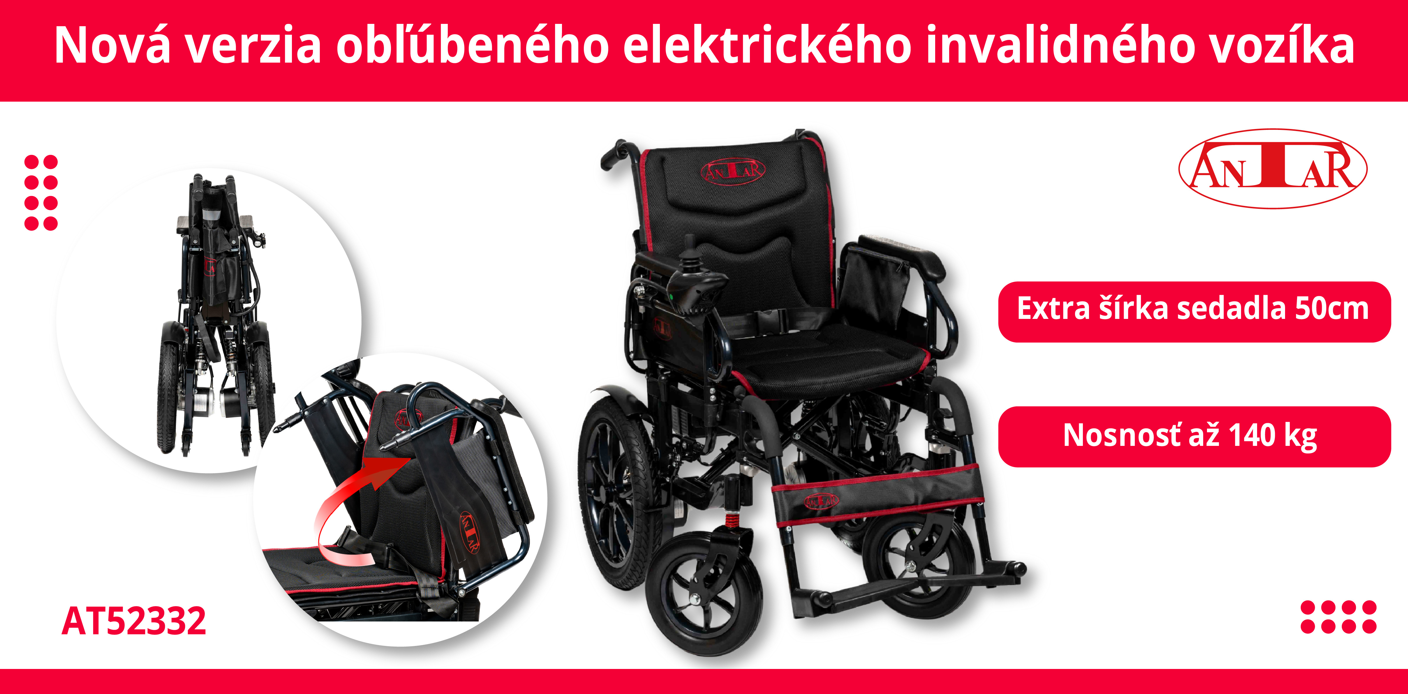 Elektrický invalidný vozík skladací - šírka 50 cm, nosnosť 140 kg AT52332