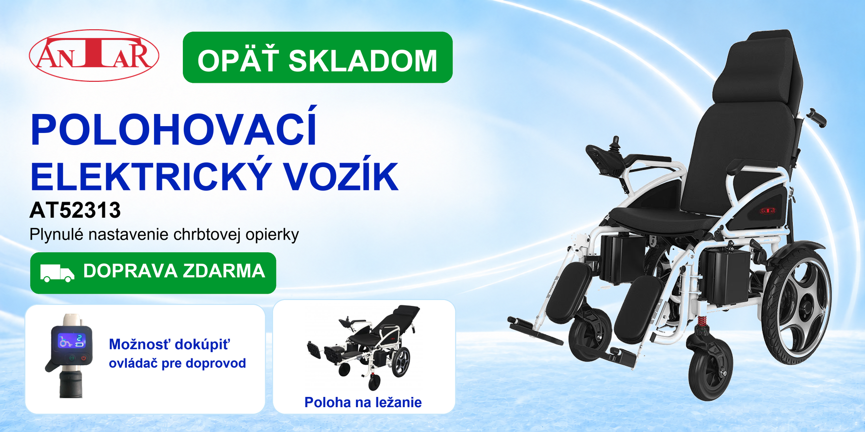 Polohovací elektrický invalidný vozík