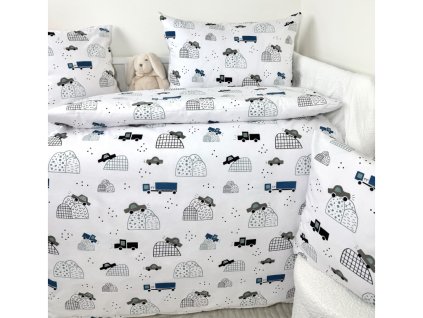 Obliečka do postieľky Modré Autá 90x130/45x65 cm