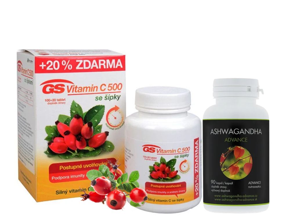 SET GS Vitamín C 1000 se šípky 100 + 20 tbl. + Ashwagandha ADVANCE