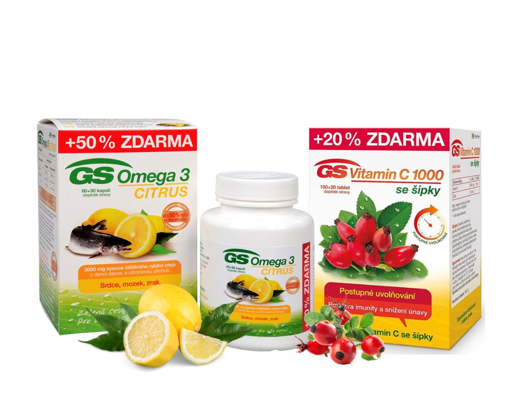 Green Swan Pharmaceuticals Set GS Vitamín C 1000 se šípky 100 + 20 tbl. + GS Omega 3 Citrus 60 kapslí + 30 kapslí