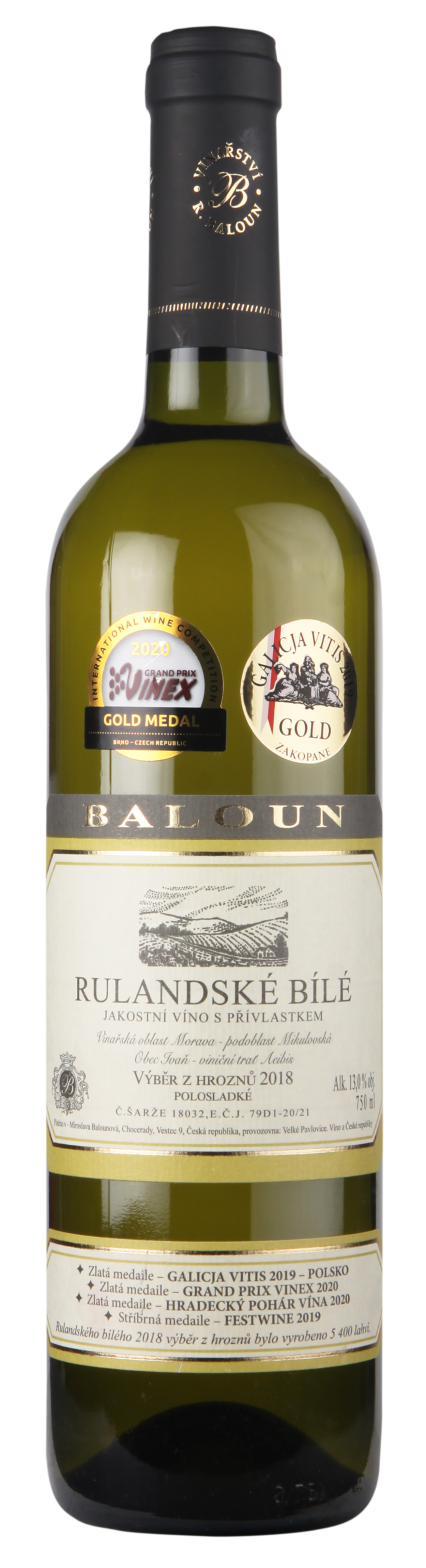 Baloun Rulandské bílé pozdní sběr 2018, 0,75l