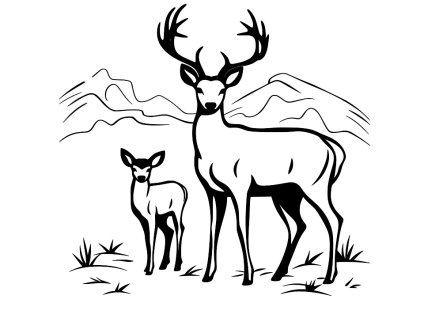 508 obraz jelen a mládě v horách