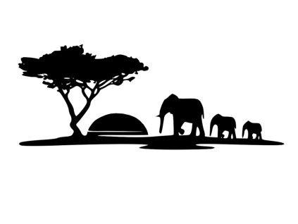 333 Africké designy Sloni a západ slunce Obraz