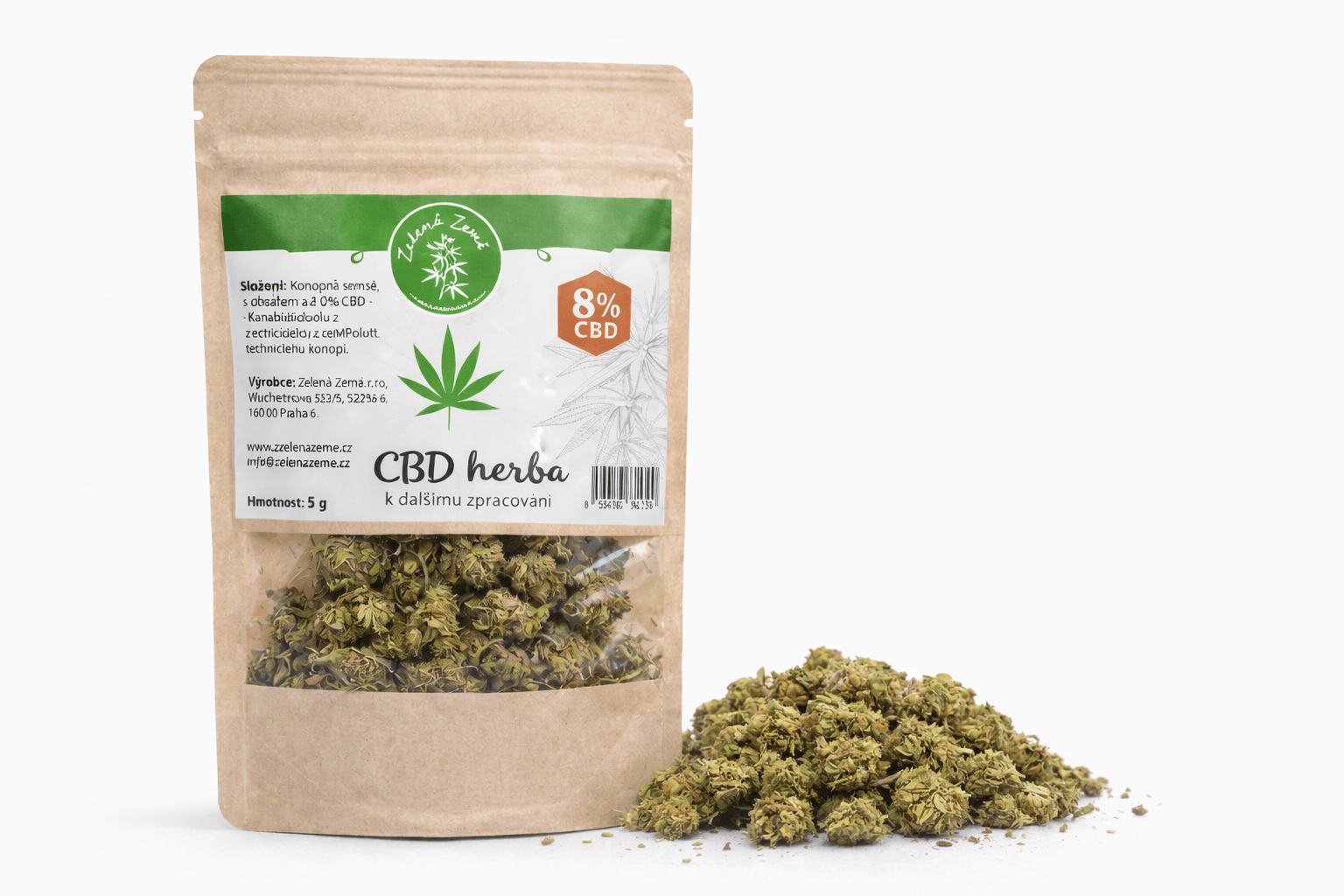 Zelená Země CBD herba 8% k dalšímu zpracování 5 g