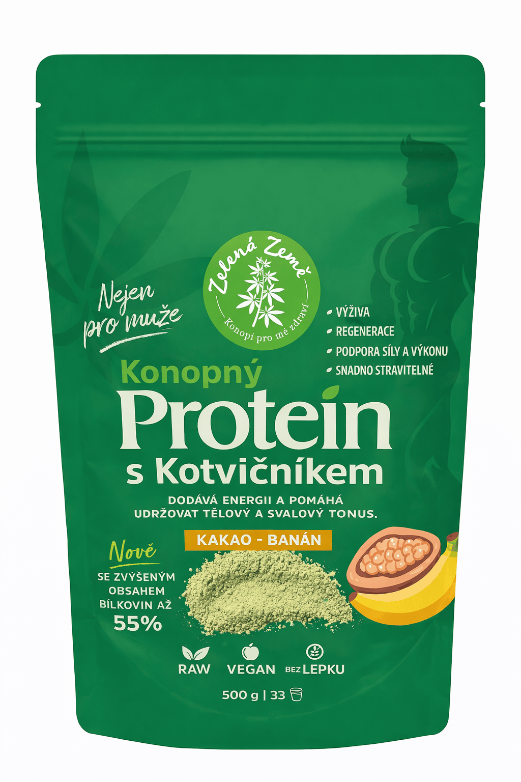 Zelená Země Konopný protein s kotvičníkem EXTRA, 500 g