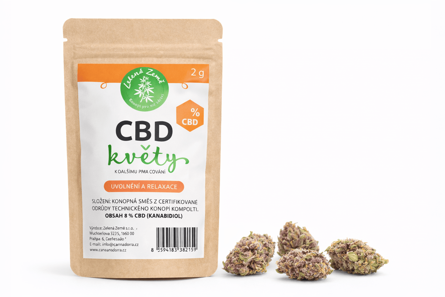 Zelená Země CBD květy 8% k dalšímu zpracování 2 g