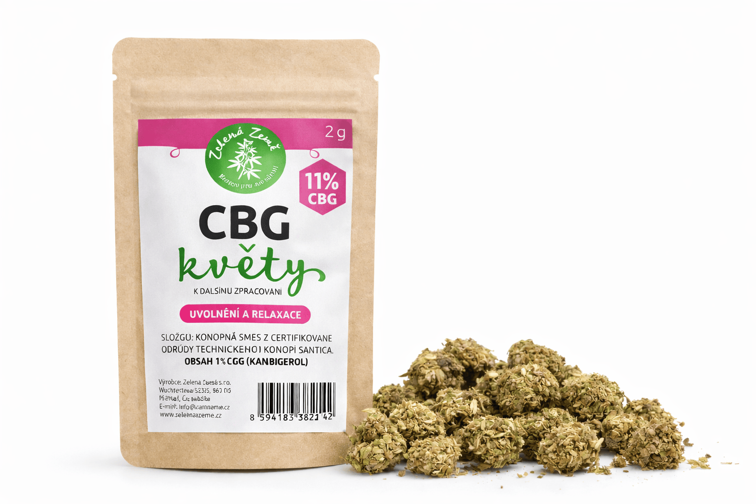 Zelená Země CBG květy 11% k dalšímu zpracování 2 g