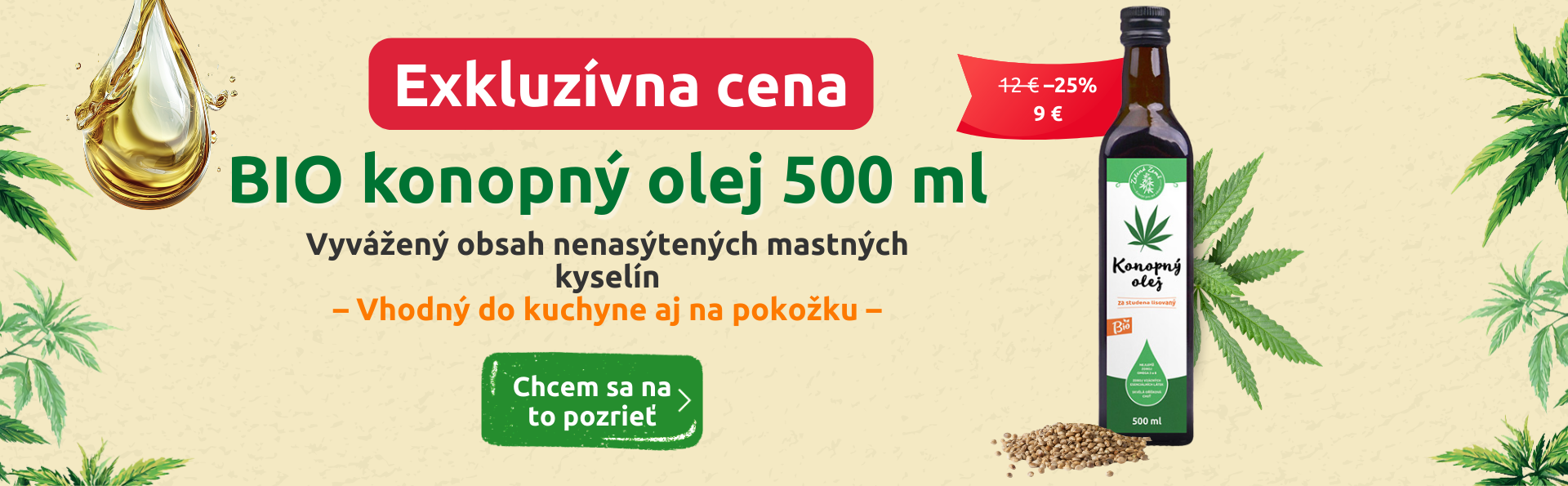 Zľava 25 % na konopný olej