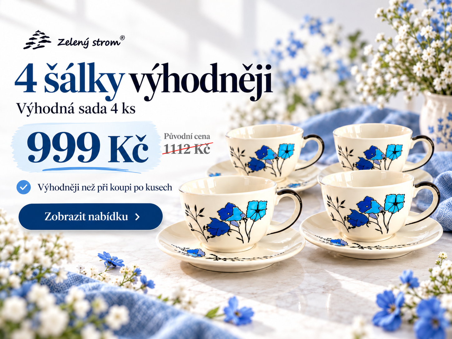 set modré louky šálky 4ks