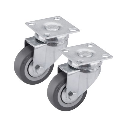 KOLEČKA OTOČNÁ S OBRUČÍ ZE ŠEDO-HNĚDÉ PRYŽE, SADA 2KS, PRŮMĚR 50MM