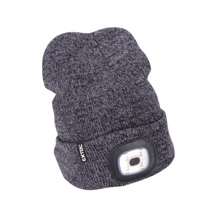 ČEPICE S ČELOVKOU 4X45LM, USB NABÍJENÍ, ŠEDÁ/ČERNÁ, UNIVERZÁLNÍ VELIKOST