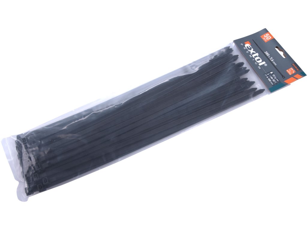 pásky stahovací na kabely černé, 380x7,6mm,  nylon PA66