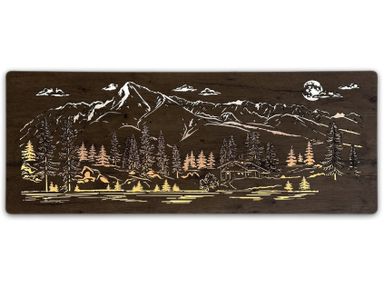 "Chata v horách" světelný obraz s baterií 130x50cm