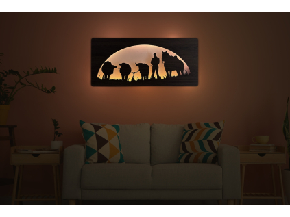 "Člověk, kůň a býk" světelný obraz s baterií RGBW 100x45 cm