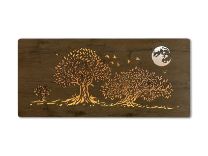 "Tři duby a měsíc" světelný obraz s baterií 90x40cm