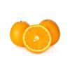 97 whole and cut ripe orange on white background