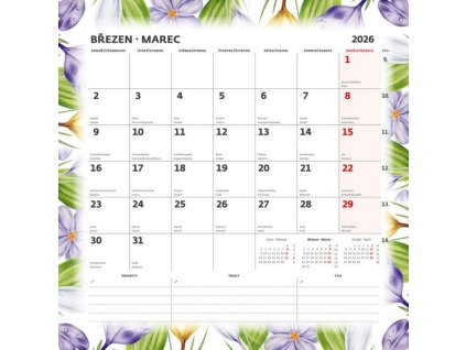 KALENDÁŘ 2026 - PLÁNOVACÍ KALENDÁŘ (ČESKÉ/SLOVENSKÉ JMENNÉ KALENDÁRIUM)