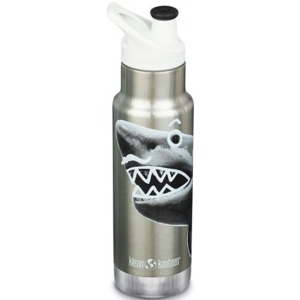 Klean Kanteen, Dětská nerezová termolahev Insulated Kid Classic Narrow w/Kid Sport Cap - mr. shark 355 ml