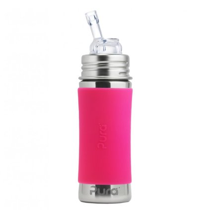 pura nerezova flasa so slamkou 325ml ruzova