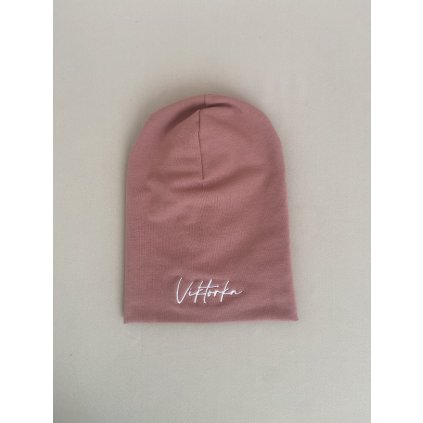 Jarní čepička s výšivkou Viktorka, růžová