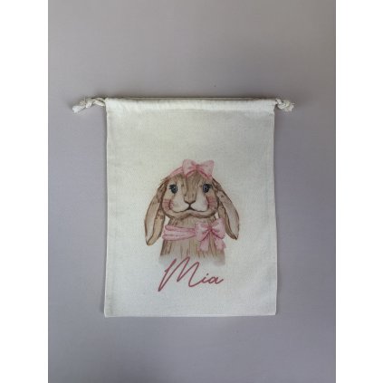 Bavlněný pytlík s potiskem jména Mia, králíček