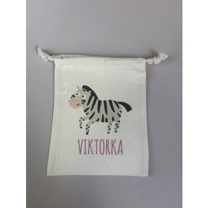 Bavlněný pytlík s potiskem jména Viktorka, zebra