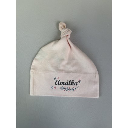 Čepička s uzlíkem a potiskem jména Amálka