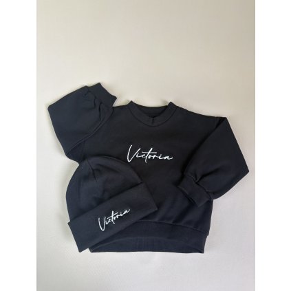 Set zimní čepice a mikiny s balonovými rukávy s výšivkou Victoria