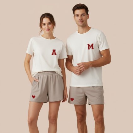 CZ ParovePyzamo Potisk Monogram Bezova