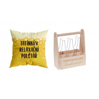 Set dřevěné přenosky na 6 piv a polštáře RELAX, pro tatínka