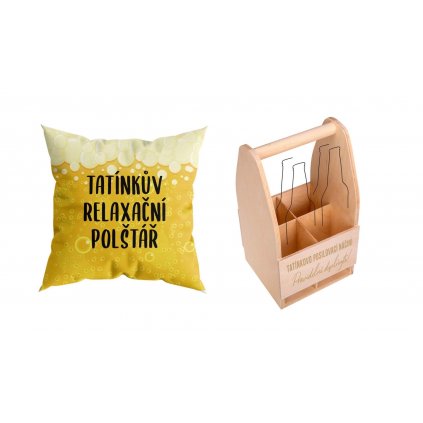 Set dřevěné přenosky na 4 piva a polštáře RELAX, pro tatínka