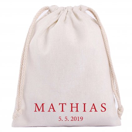 Bavlněný pytlík s vlastním jménem a datem