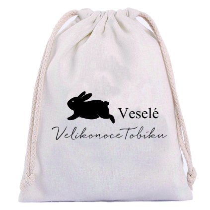 Bavlněný pytlík s vlastním jménem  VESELÉ VELIKONOCE - ZAJÍČEK