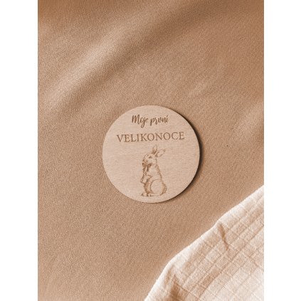 Dřevěná kartička MOJE PRVNÍ VELIKONOCE - ZAJÍČEK