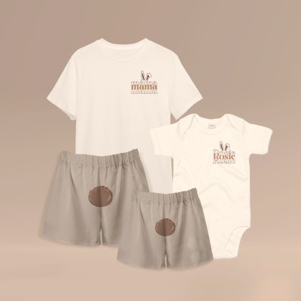 set tricko trenyrky mama dite body bezovy