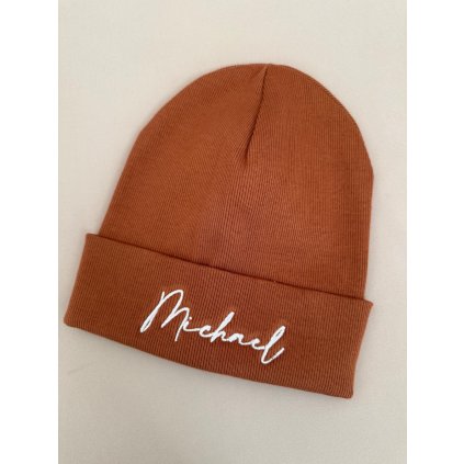 Zimní čepička s výšivkou Michael, hnědá