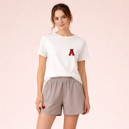 CZ DamskePyzamo Potisk Monogram Bezova