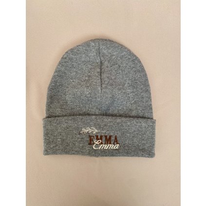 Zimní čepička s dvojitou výšivkou Emma, šedá