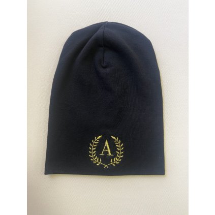 Jarní čepička se zlatou výšivkou A, černá