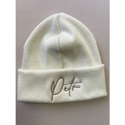 Zimní čepička s výšivkou Petr, krémová
