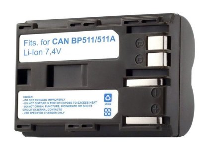 TRX batéria Canon/ 2000 mAh/ BP-511/ pre EOS D30/ D60/ 10D/ 20D/ 30D/ 40D/ 50D/ 5D DM-MVX1i/ DM-MV30/ neoriginálna