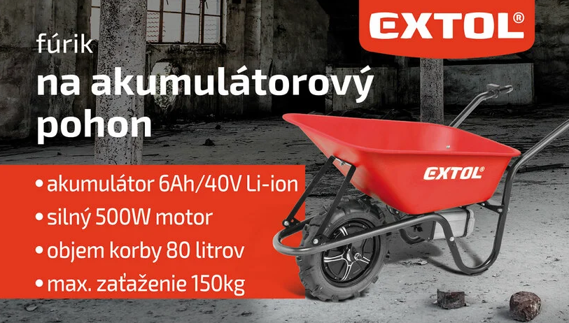 Fúrik na aku pohon, 1x 40V/6Ah, 80l, max. 150kg, EXTOL PREMIUM