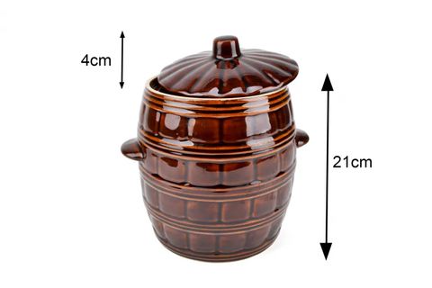 Rozmery keramického súdka na kvasenie 5 l s vekom: výška 21 cm, veko 4 cm